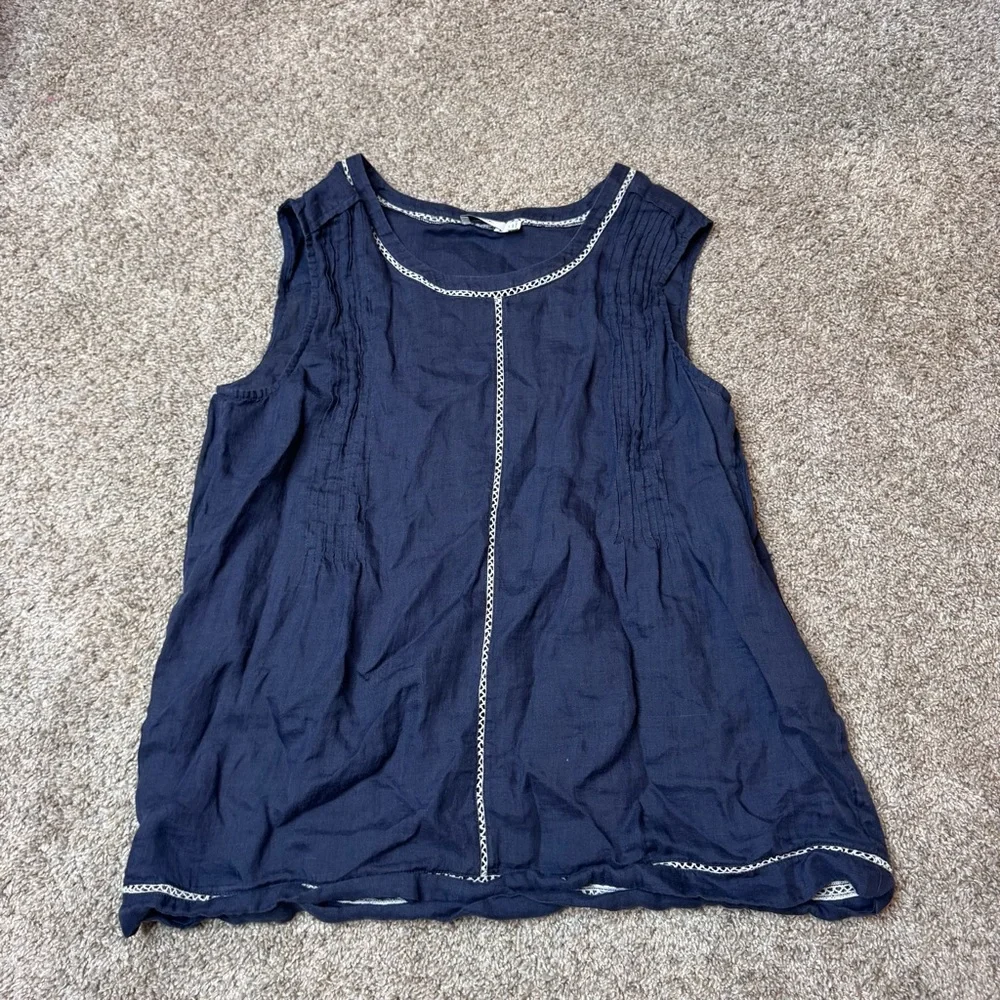 VINCE Navy Lace Insert Ramie Shell Tank size M - Picture 2 of 6